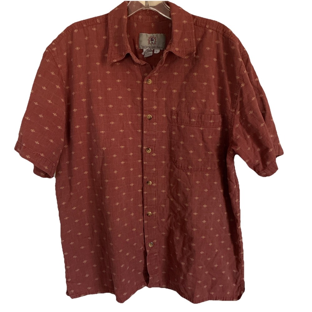 The Territory Ahead Shirt Mens Large Red Button Up Short Sleeve Textured Cotton